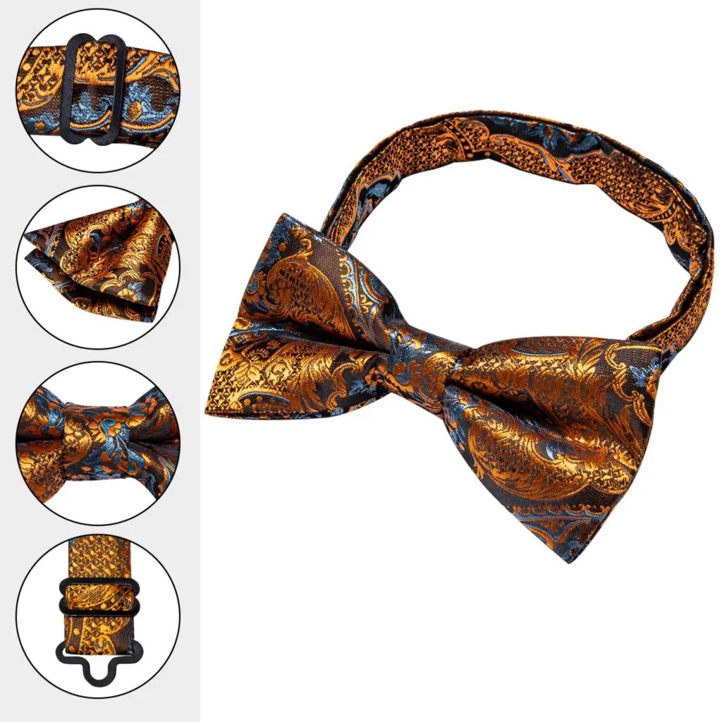 Straps For Pants - Luxury Silk Men's Suspenders with 6 Metal Clips, Bow Tie, Hanky, Cufflinks - Ideal for Weddings and Parties, Vintage and Elastic