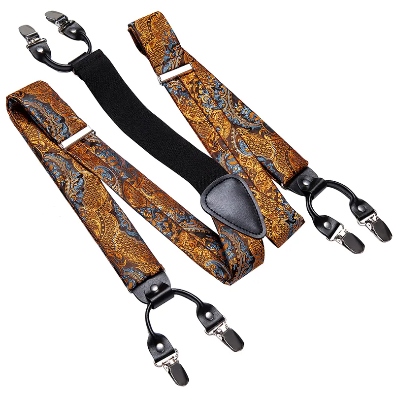 Straps For Pants - Luxury Silk Men's Suspenders with 6 Metal Clips, Bow Tie, Hanky, Cufflinks - Ideal for Weddings and Parties, Vintage and Elastic