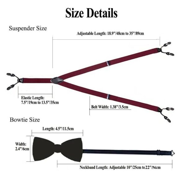 Straps For Pants - Luxury Silk Men's Suspenders with 6 Metal Clips, Bow Tie, Hanky, Cufflinks - Ideal for Weddings and Parties, Vintage and Elastic - Image 6
