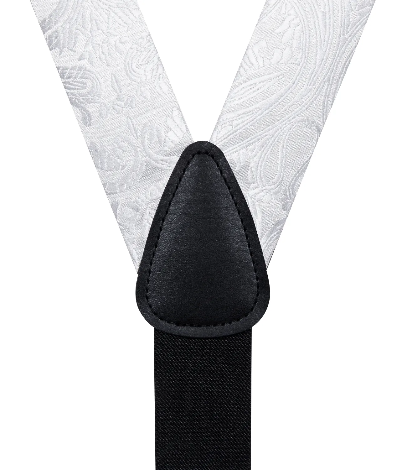 Straps For Pants - Luxury White Silk Men's Suspenders with Adjustable 6 Clips, Braces, Leather Metal, Pre-Tied Bow Tie, Brooch, Pocket Square Set