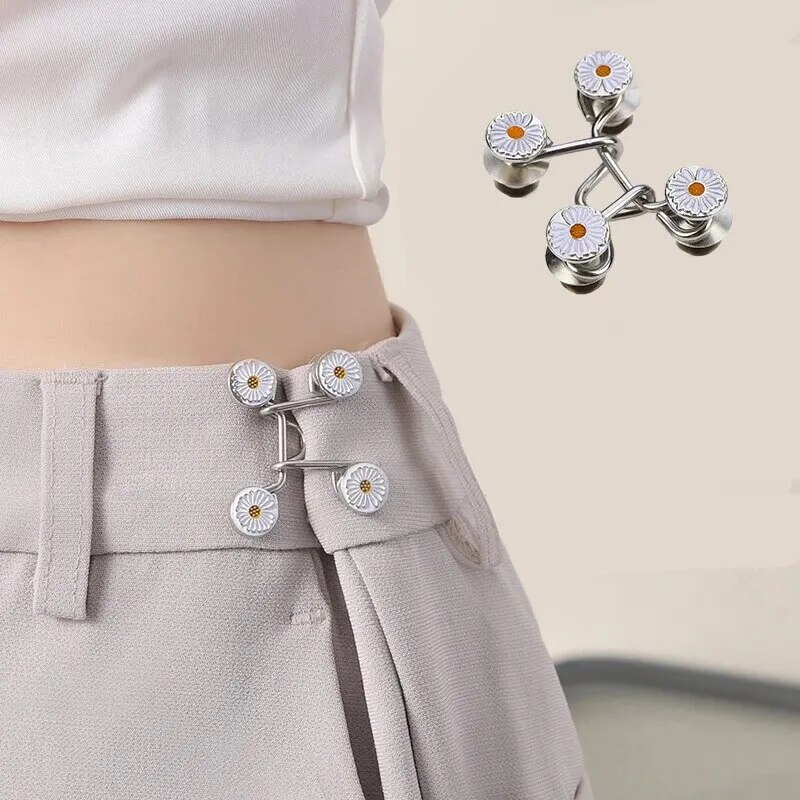 Waist Tightener Set - 4 Nail-Free Metal Jeans Button Snaps with Detachable Pants Clips, DIY Clothing Buckles, and Sewing Tools