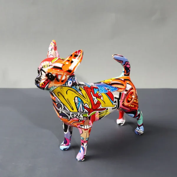 Whimsical Chihuahua Dog Statue Vibrant Graffiti Painted Décor for Home, Office, or Wine Cabinet - Image 2