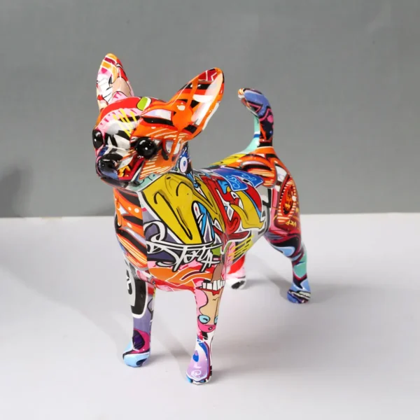 Whimsical Chihuahua Dog Statue Vibrant Graffiti Painted Décor for Home, Office, or Wine Cabinet - Image 3