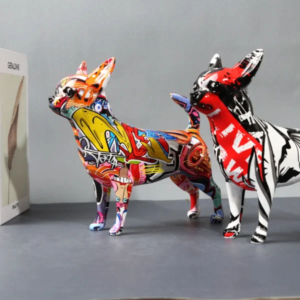 Whimsical Chihuahua Dog Statue Vibrant Graffiti Painted Décor for Home, Office, or Wine Cabinet - Image 5