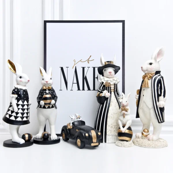 Rabbit Figurine Family Artistic Pastoral Palace Décor for Home, Bedroom, Living Room, Porch - Easter Bunny Resin Crafts Ideal for Kids' Gifts - Image 2