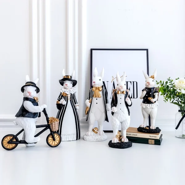 Rabbit Figurine Family Artistic Pastoral Palace Décor for Home, Bedroom, Living Room, Porch - Easter Bunny Resin Crafts Ideal for Kids' Gifts - Image 3