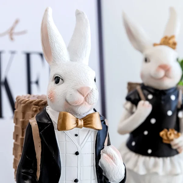 Rabbit Figurine Family Artistic Pastoral Palace Décor for Home, Bedroom, Living Room, Porch - Easter Bunny Resin Crafts Ideal for Kids' Gifts - Image 4