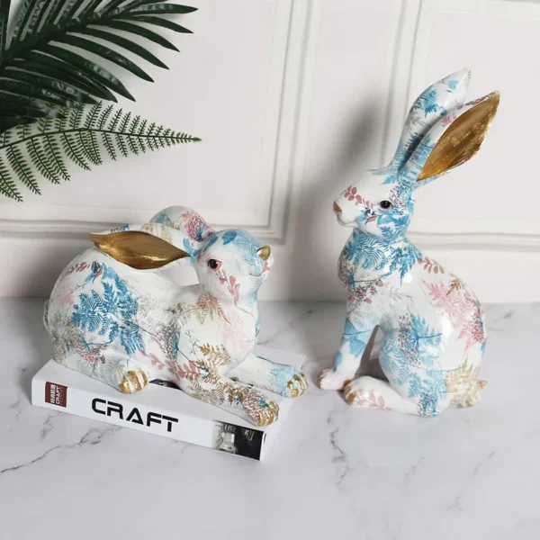 Nordic-Styled Rabbit Figurine Adorable Painted Jade Ornaments in Resin, Perfect for Creative Living Room Gifts and Crafts - Image 2
