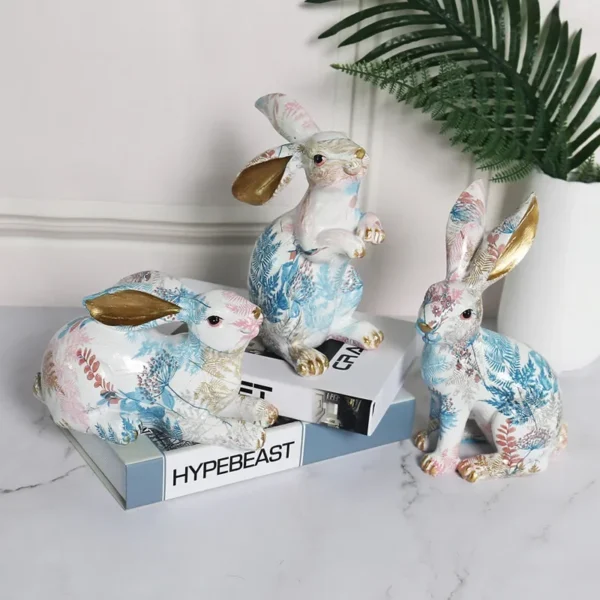 Nordic-Styled Rabbit Figurine Adorable Painted Jade Ornaments in Resin, Perfect for Creative Living Room Gifts and Crafts - Image 3