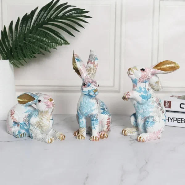 Nordic-Styled Rabbit Figurine Adorable Painted Jade Ornaments in Resin, Perfect for Creative Living Room Gifts and Crafts - Image 4
