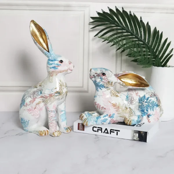 Nordic-Styled Rabbit Figurine Adorable Painted Jade Ornaments in Resin, Perfect for Creative Living Room Gifts and Crafts - Image 5