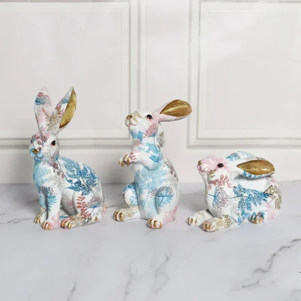 Nordic-Styled Rabbit Figurine Adorable Painted Jade Ornaments in Resin, Perfect for Creative Living Room Gifts and Crafts - Image 6