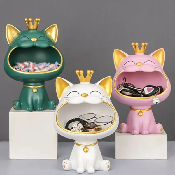 Cat Ornaments Fortune Crown Big Mouth Cat Key Storage Tray, Elegant Housewarming Sculpture Gift with Light Luxury Decorative Touch - Image 2