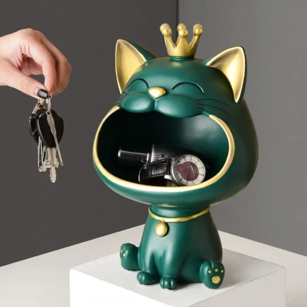 Cat Ornaments Fortune Crown Big Mouth Cat Key Storage Tray, Elegant Housewarming Sculpture Gift with Light Luxury Decorative Touch - Image 4