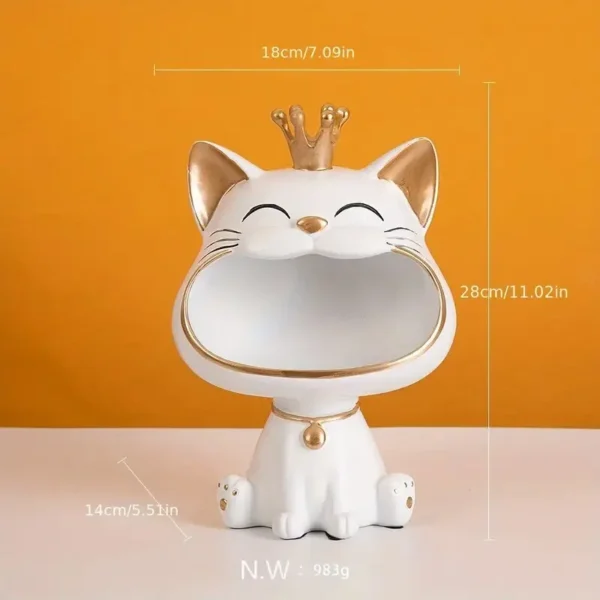 Cat Ornaments Fortune Crown Big Mouth Cat Key Storage Tray, Elegant Housewarming Sculpture Gift with Light Luxury Decorative Touch - Image 5