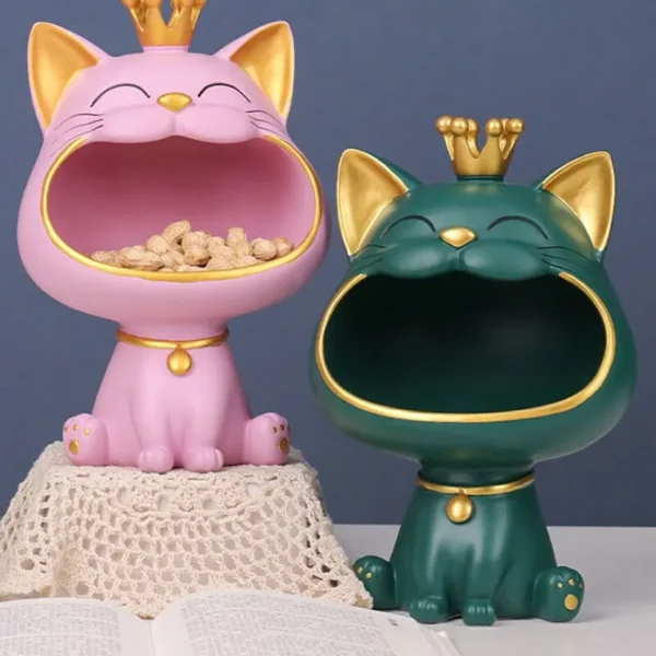 Cat Ornaments Fortune Crown Big Mouth Cat Key Storage Tray, Elegant Housewarming Sculpture Gift with Light Luxury Decorative Touch - Image 6
