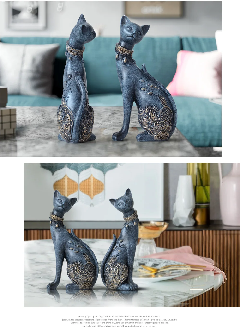 Charming Pair of Cat Ornaments: European Creative Wedding Gift and Home Decor Sculpture Set