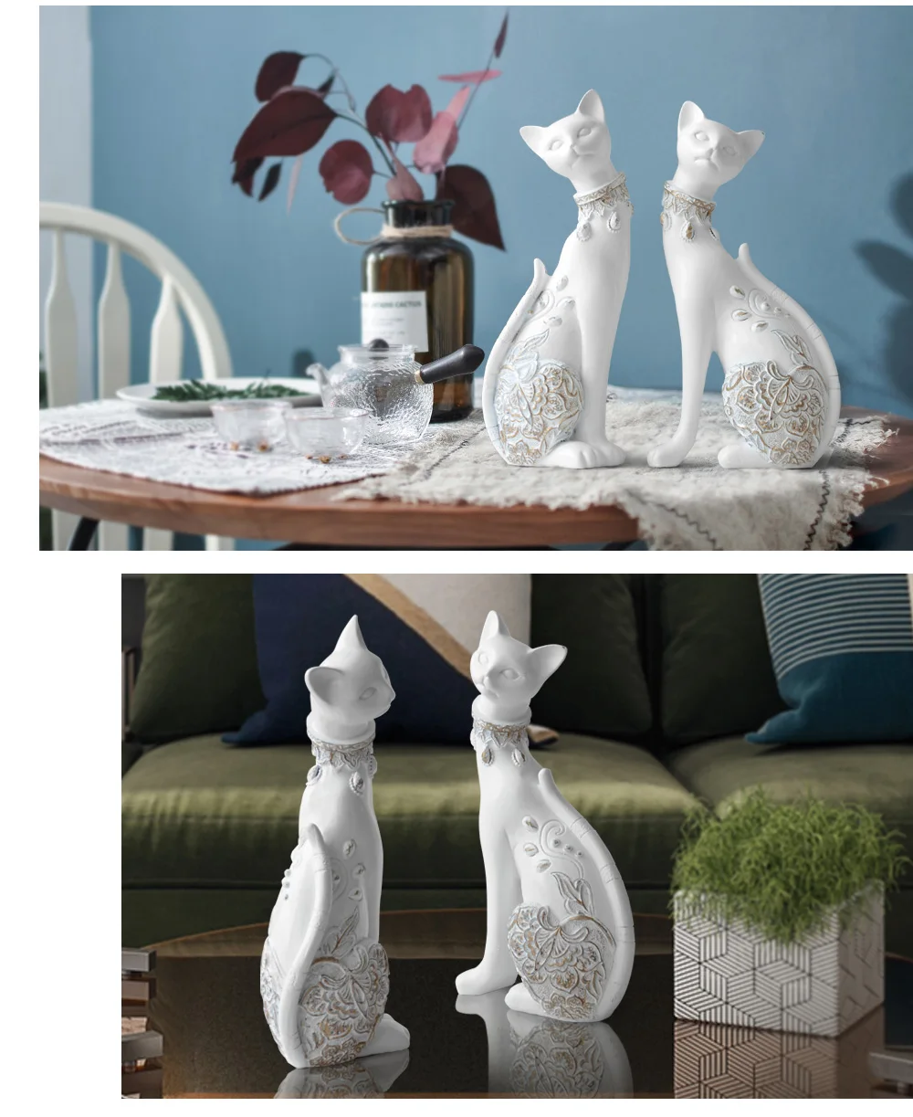 Charming Pair of Cat Ornaments: European Creative Wedding Gift and Home Decor Sculpture Set