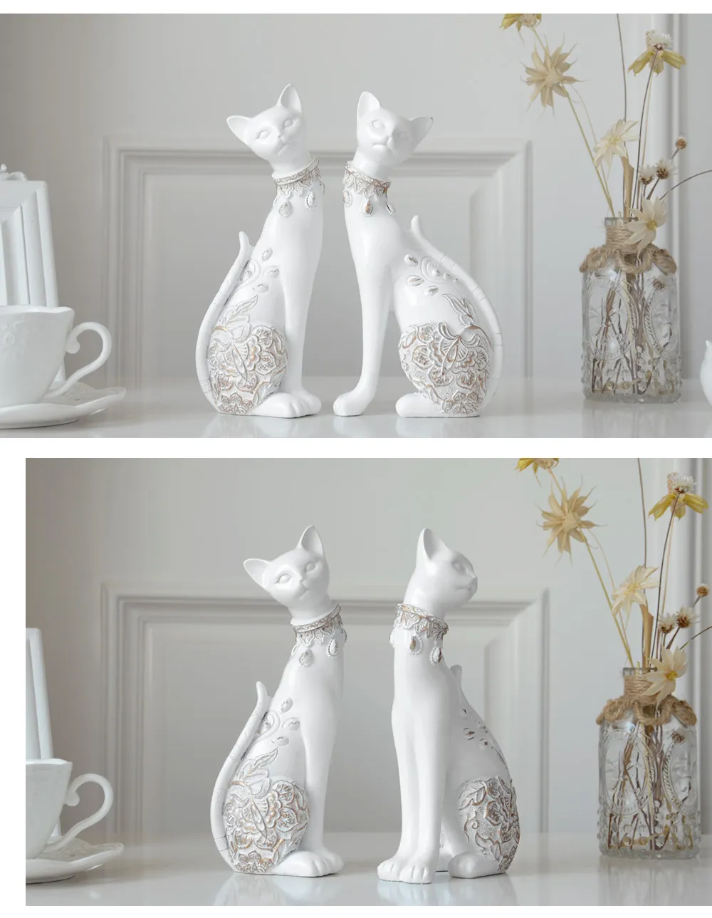 Charming Pair of Cat Ornaments: European Creative Wedding Gift and Home Decor Sculpture Set