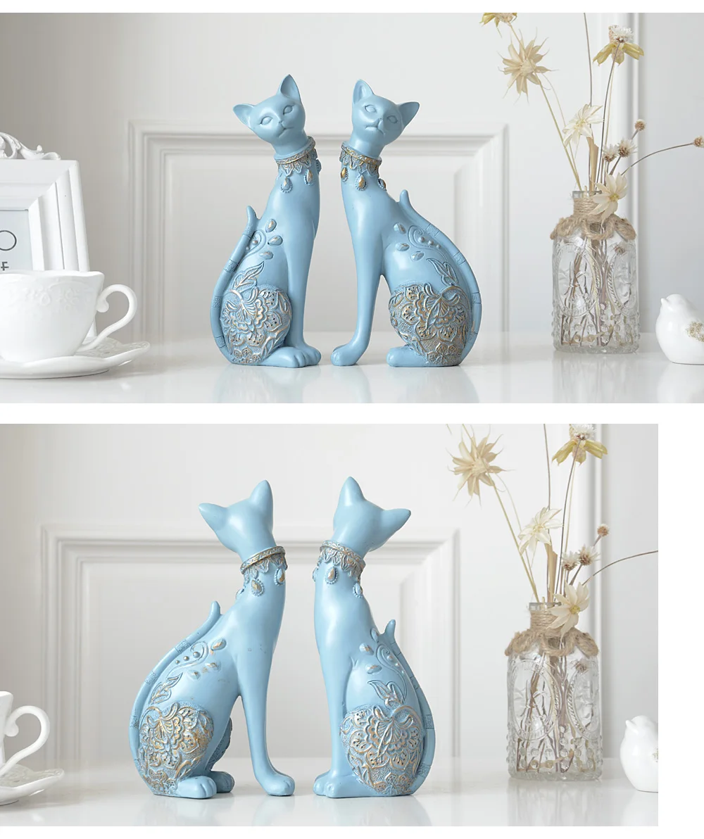 Charming Pair of Cat Ornaments: European Creative Wedding Gift and Home Decor Sculpture Set