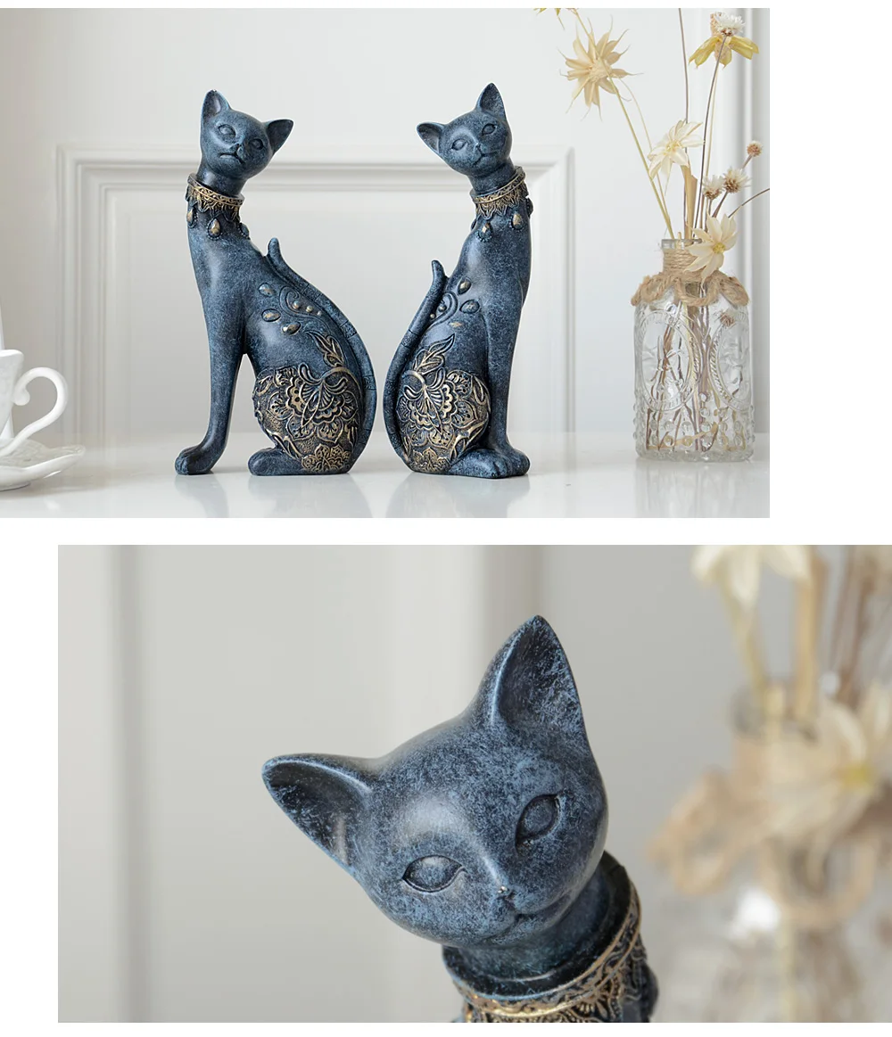 Charming Pair of Cat Ornaments: European Creative Wedding Gift and Home Decor Sculpture Set