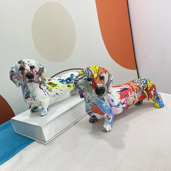 Charming Resin Dachshund Dog Statue A Vibrant Graffiti Art Collectible for Stylish Interior Decor in Your Home, Living Room, or Desktop Display - Image 2