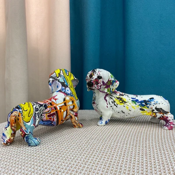 Charming Resin Dachshund Dog Statue A Vibrant Graffiti Art Collectible for Stylish Interior Decor in Your Home, Living Room, or Desktop Display - Image 4