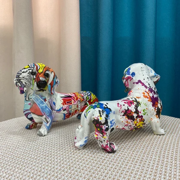 Charming Resin Dachshund Dog Statue A Vibrant Graffiti Art Collectible for Stylish Interior Decor in Your Home, Living Room, or Desktop Display
