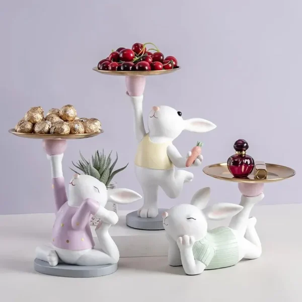 Nordic Creative Rabbit Figurine Tray Adorable Living Room and Entrance Décor for Stylish Key Storage - Perfect Housewarming and New Home Gifts
