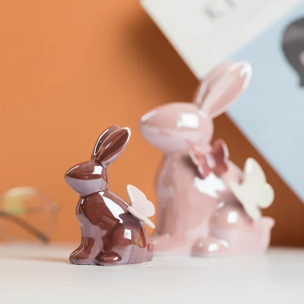 Adorable Rabbit Figurine Ceramic Home Decor Accent with Butterfly Details - Perfect Aesthetic Ornament for Kawaii Room Decor and Ideal Christmas Gift Accessory - Image 2