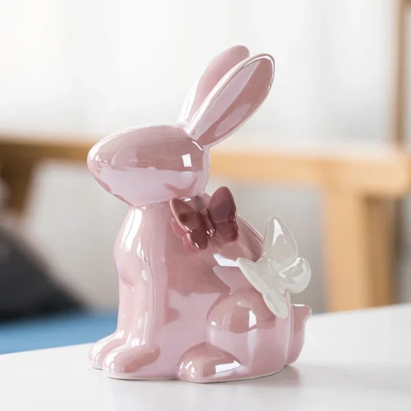 Adorable Rabbit Figurine Ceramic Home Decor Accent with Butterfly Details - Perfect Aesthetic Ornament for Kawaii Room Decor and Ideal Christmas Gift Accessory - Image 4