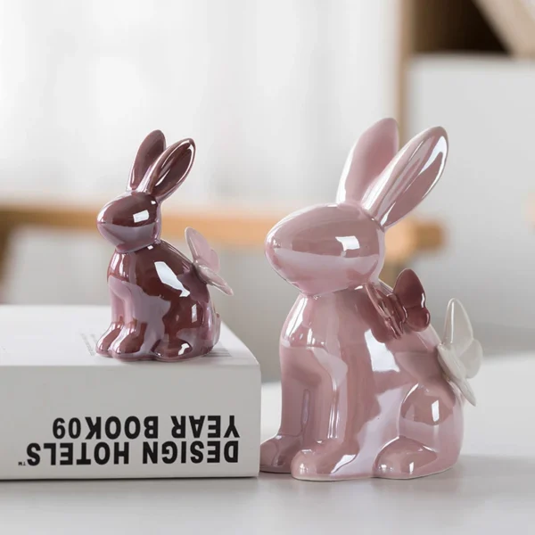 Adorable Rabbit Figurine Ceramic Home Decor Accent with Butterfly Details - Perfect Aesthetic Ornament for Kawaii Room Decor and Ideal Christmas Gift Accessory