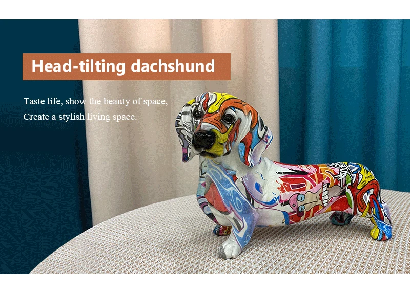 Charming Resin Dachshund Dog Statue A Vibrant Graffiti Art Collectible for Stylish Interior Decor in Your Home, Living Room, or Desktop Display