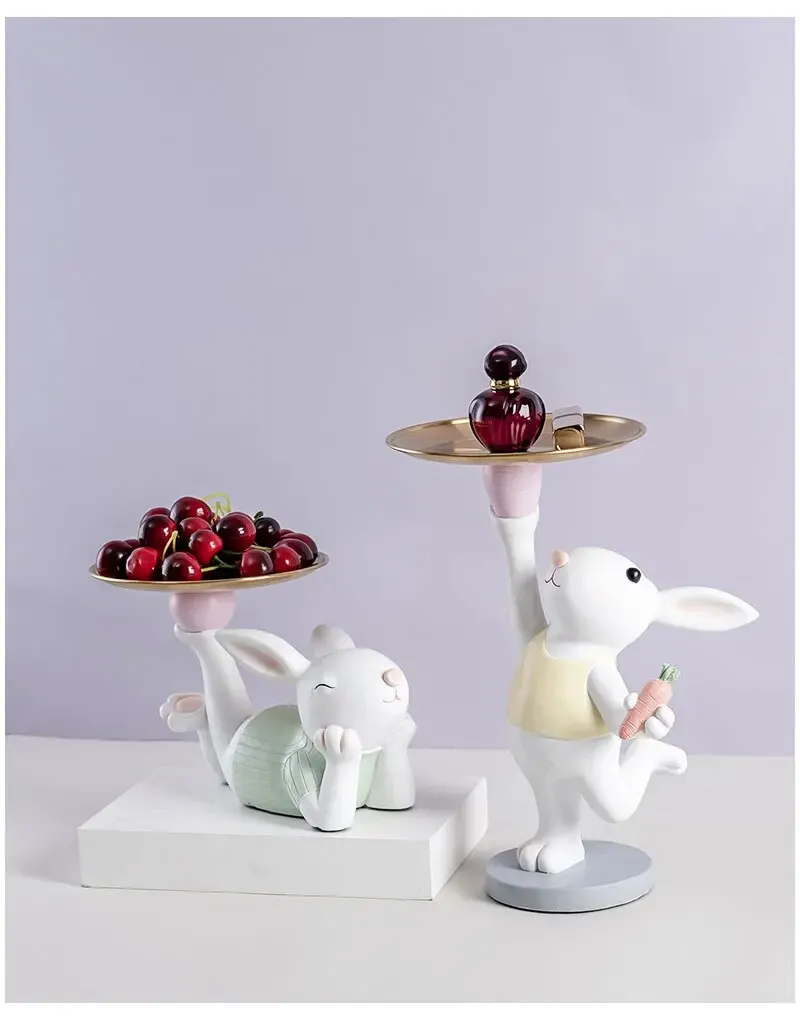 Nordic Creative Rabbit Figurine Tray Adorable Living Room and Entrance Décor for Stylish Key Storage - Perfect Housewarming and New Home Gifts