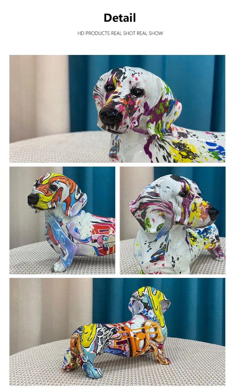 Charming Resin Dachshund Dog Statue A Vibrant Graffiti Art Collectible for Stylish Interior Decor in Your Home, Living Room, or Desktop Display