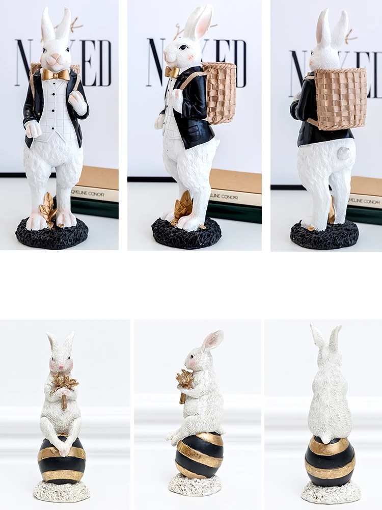 Rabbit Figurine Family Artistic Pastoral Palace Décor for Home, Bedroom, Living Room, Porch - Easter Bunny Resin Crafts Ideal for Kids' Gifts