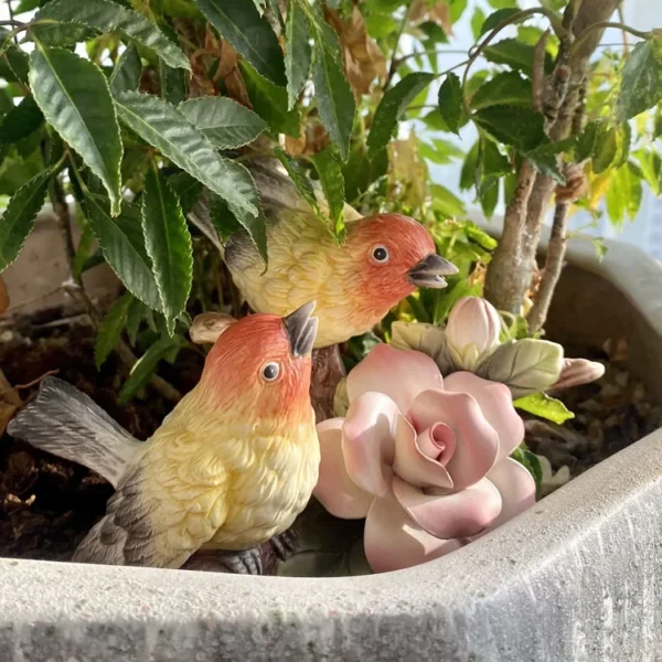 Vibrant Yellow Ceramic Flower Figurines for Home and Garden Decor, Perfect Porcelain Gift for Bird Lovers - Image 6