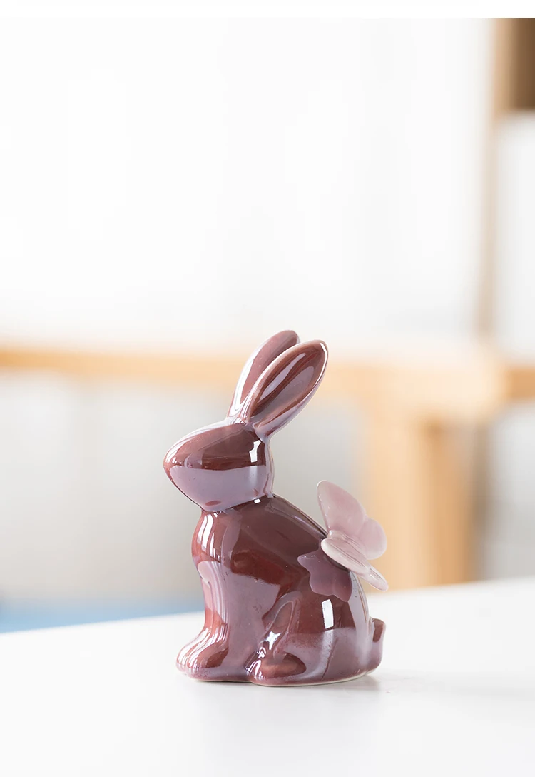 Adorable Rabbit Figurine Ceramic Home Decor Accent with Butterfly Details - Perfect Aesthetic Ornament for Kawaii Room Decor and Ideal Christmas Gift Accessory