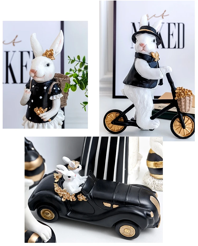 Rabbit Figurine Family Artistic Pastoral Palace Décor for Home, Bedroom, Living Room, Porch - Easter Bunny Resin Crafts Ideal for Kids' Gifts