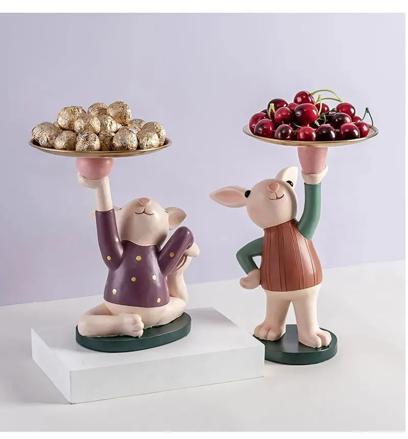 Nordic Creative Rabbit Figurine Tray Adorable Living Room and Entrance Décor for Stylish Key Storage - Perfect Housewarming and New Home Gifts
