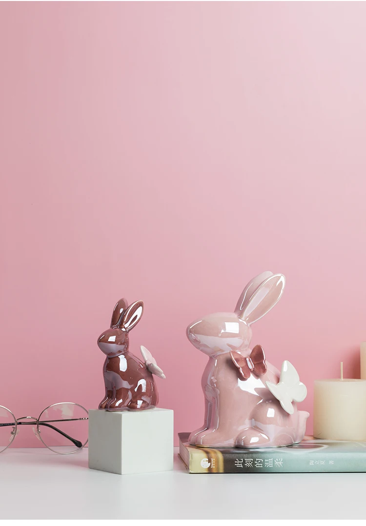 Adorable Rabbit Figurine Ceramic Home Decor Accent with Butterfly Details - Perfect Aesthetic Ornament for Kawaii Room Decor and Ideal Christmas Gift Accessory