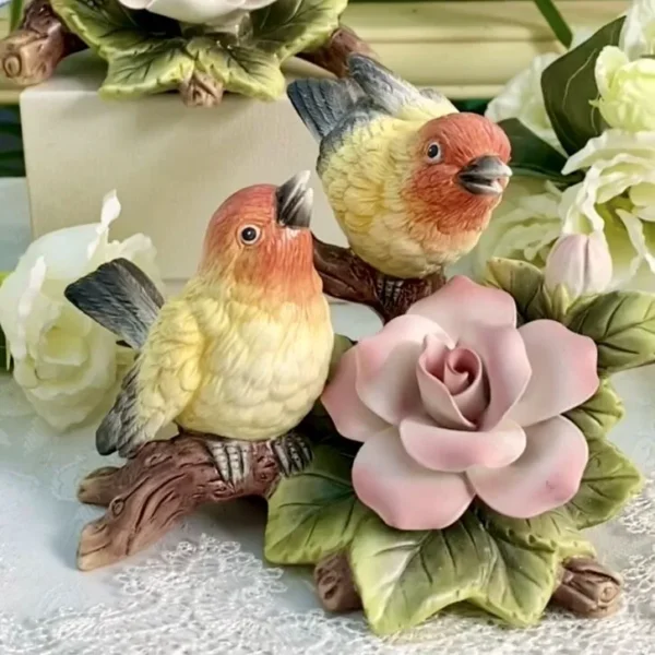 Vibrant Yellow Ceramic Flower Figurines for Home and Garden Decor, Perfect Porcelain Gift for Bird Lovers - Image 5