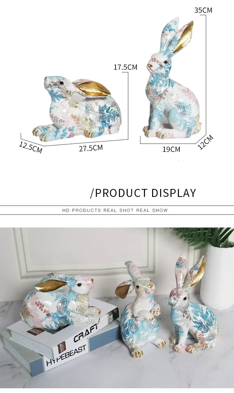 Nordic-Styled Rabbit Figurine Adorable Painted Jade Ornaments in Resin, Perfect for Creative Living Room Gifts and Crafts