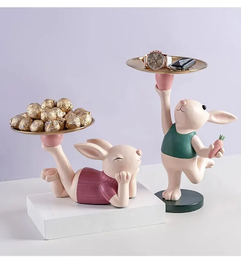 Nordic Creative Rabbit Figurine Tray Adorable Living Room and Entrance Décor for Stylish Key Storage - Perfect Housewarming and New Home Gifts