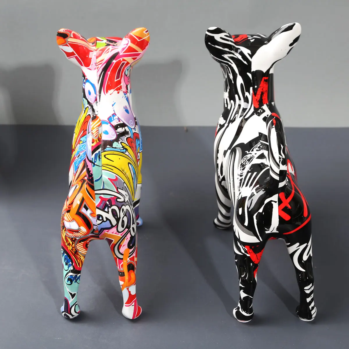 Whimsical Chihuahua Dog Statue Vibrant Graffiti Painted Décor for Home, Office, or Wine Cabinet