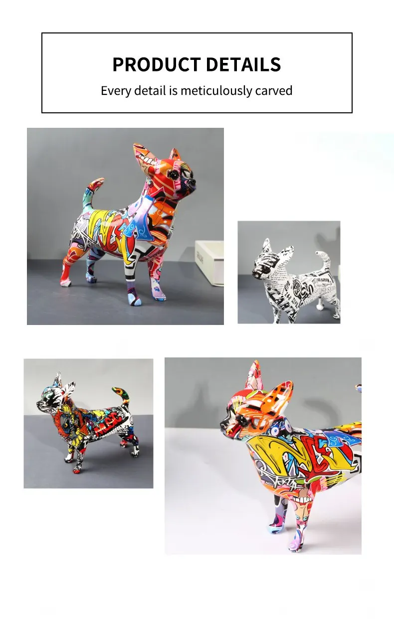 Whimsical Chihuahua Dog Statue Vibrant Graffiti Painted Décor for Home, Office, or Wine Cabinet