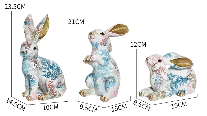 Nordic-Styled Rabbit Figurine Adorable Painted Jade Ornaments in Resin, Perfect for Creative Living Room Gifts and Crafts