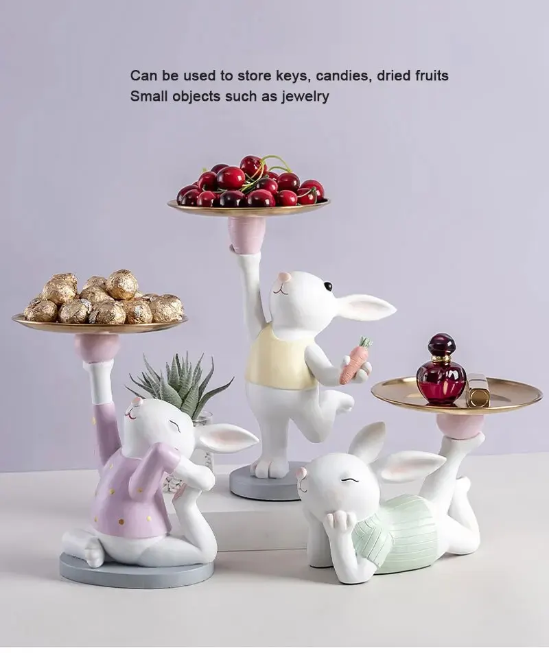 Nordic Creative Rabbit Figurine Tray Adorable Living Room and Entrance Décor for Stylish Key Storage - Perfect Housewarming and New Home Gifts