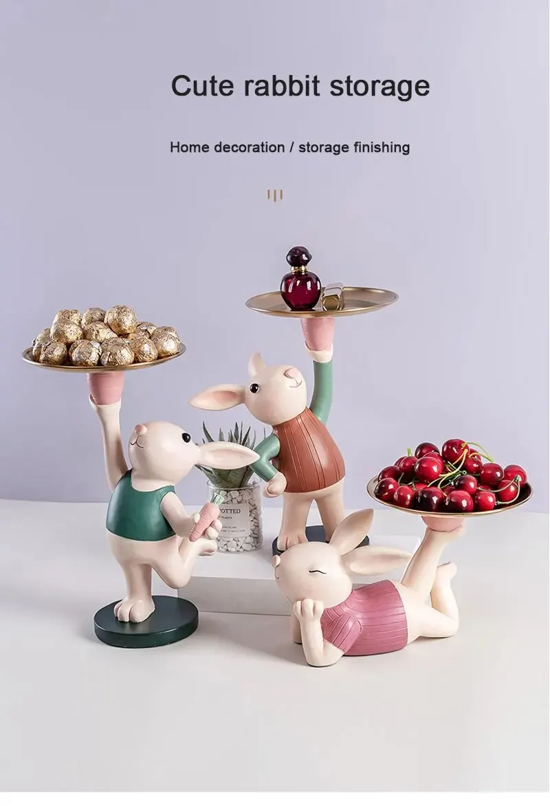 Nordic Creative Rabbit Figurine Tray Adorable Living Room and Entrance Décor for Stylish Key Storage - Perfect Housewarming and New Home Gifts