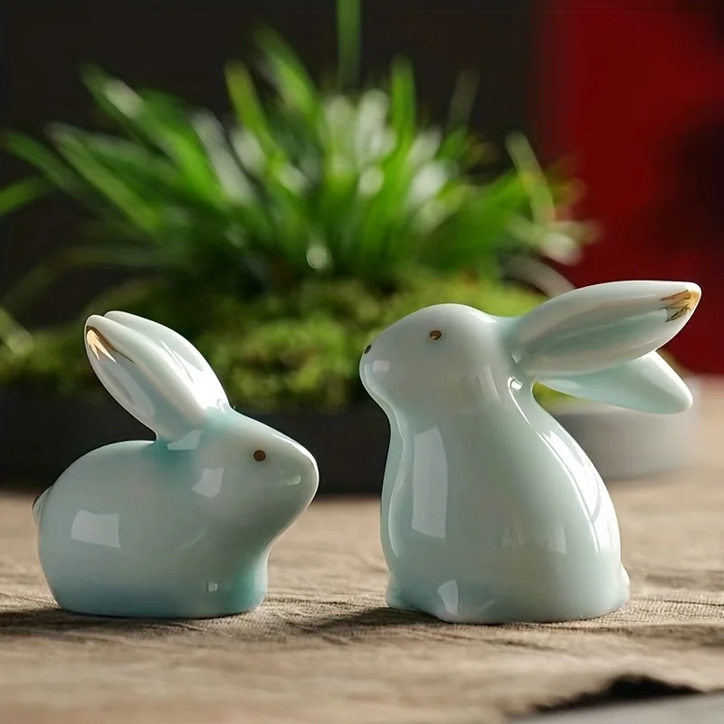 Ceramic Rabbit Figurines Charming Easter and Home Décor Gifts - Porcelain Art for Modern Homes, Weddings, and Crafts